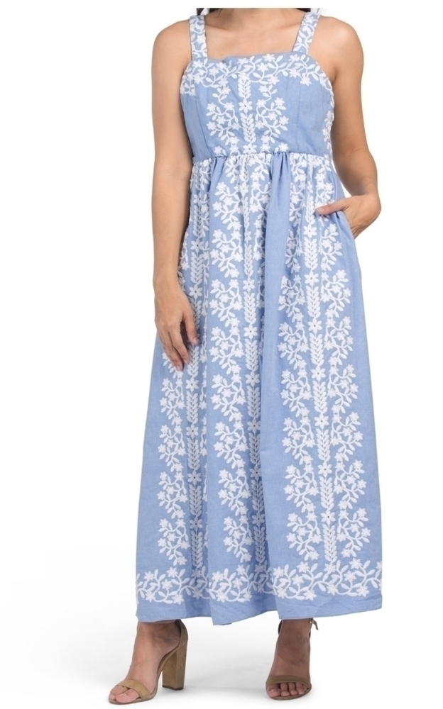 NWT Julia Jordan Blue Ivory Embroidered Maxi Dress